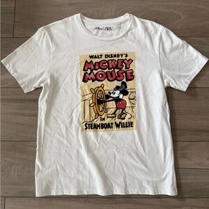 Zara White Mens Mickey Mouse Steamboat Graphic Tee Disney tee